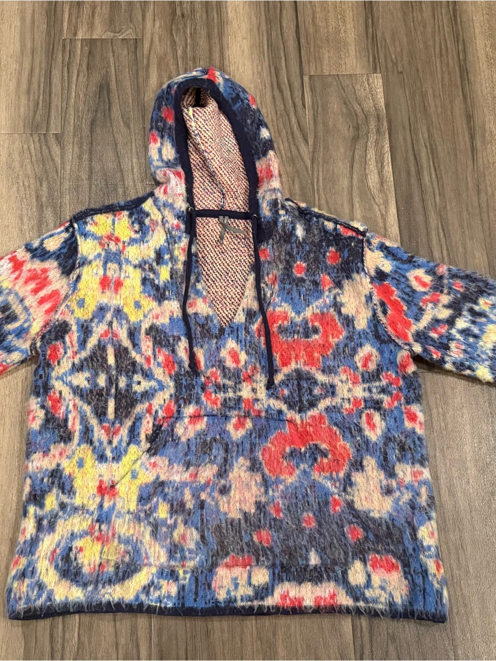 Anthropologie Multicolor Hooded Patterned Poncho Sweater